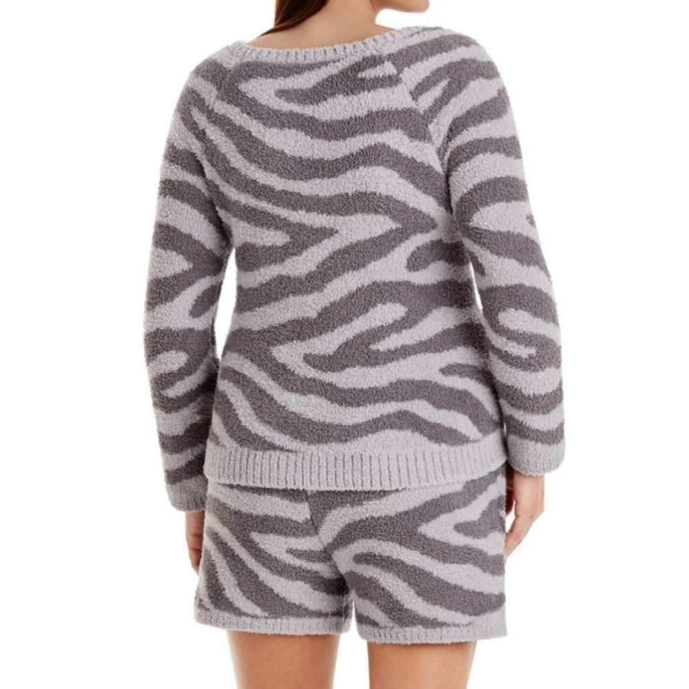 Luxury Premier Collection Soft Cozy Charcoal Gray Zebra Lounging Short Set Sz L - Picture 2 of 4